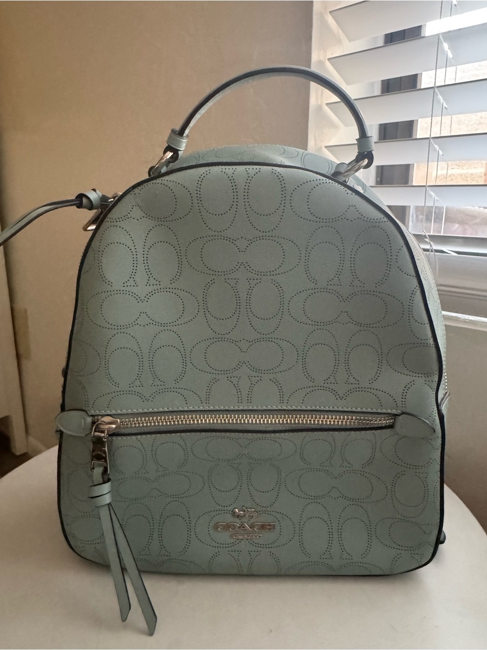 Coach Sage Green Perforated Signature Leather Backpack